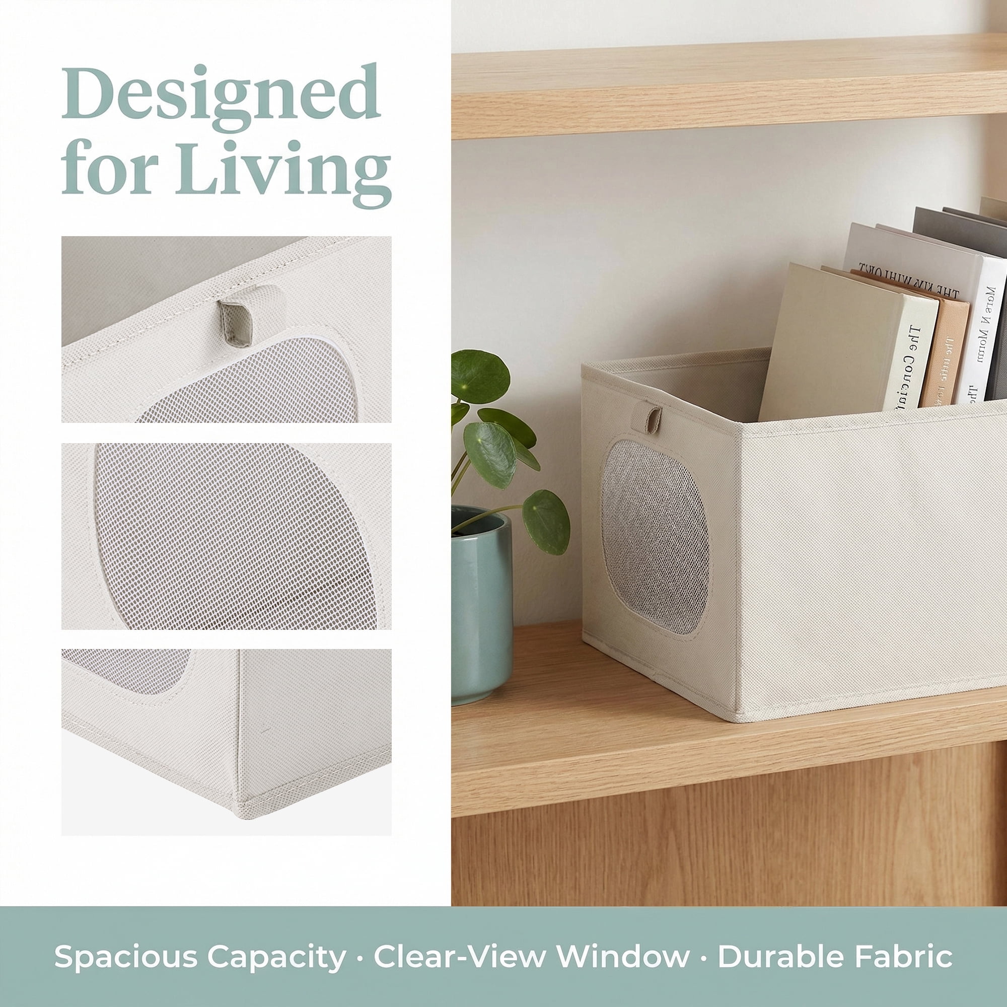 Unique Bargains Fabric Storage Bin With Bottom Light Grey 17.3*9.8*7.9in