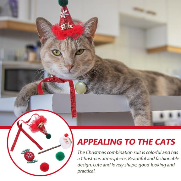 Luxshiny 5 Pcs Cat Holiday Toys Plush Christmas Ornaments for Pet Toys