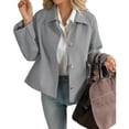thumbnail image 2 of Plaid Patchwork Women Long Sleeve Lapel Single Breasted Jacket Trench Coat, 2 of 6