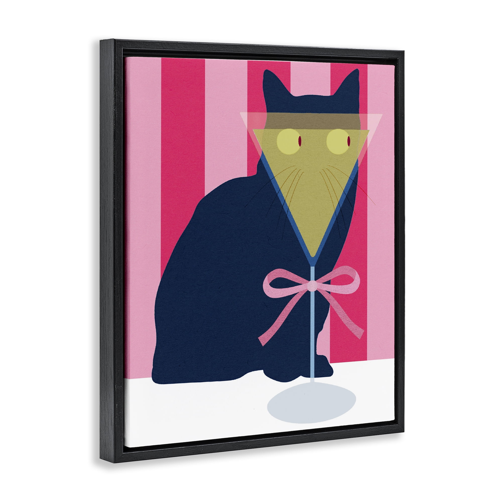 Stupell Industries Playful Striped Cat with Martini Black Framed Floater Canvas Wall Art, design by Lil' Rue