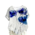 thumbnail image 4 of Weiqiqre Hauts pour Femmes Col Ras du Cou Manches Courtes Tunique à Boutons T-shirt Blouse, 4 of 4
