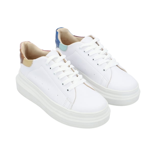 Tenis Color Blanco Con Plataforma Gruesa Y Talón Multicolor Platonia YALITZA-03-MULTICOLOR
