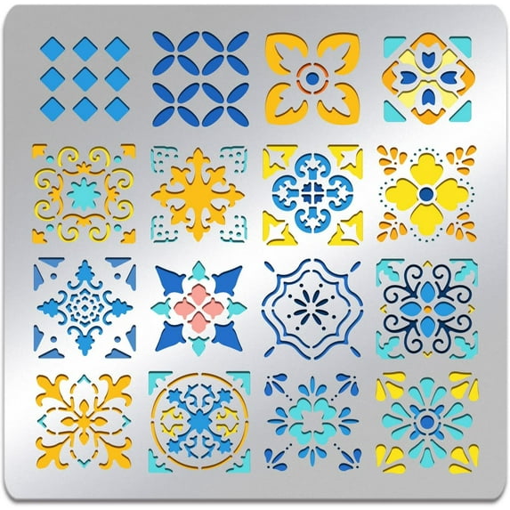 6.14x6.14 inch Stainless Steel Stencils Kit Tile Pattern Metal Journal Stencil