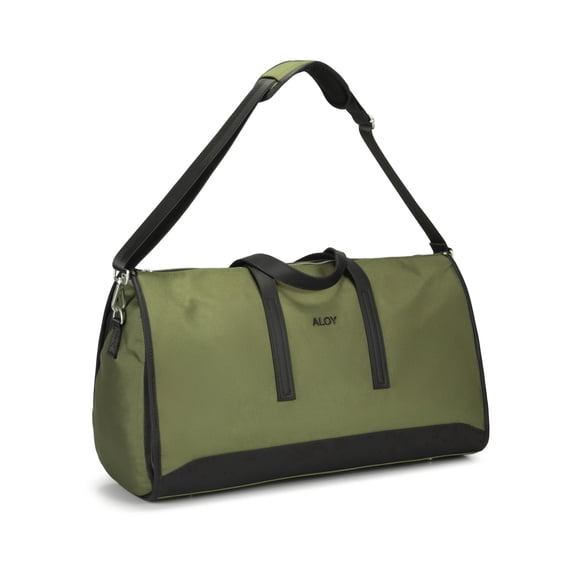 ALOY 2-in-1 Garment Bag & Weekender Duffel Bag for Travel – Convertible Carry on Garment Duffle Bag for Men & Women, Wrinkle-Resistant Hanging Suit & Dress Bag (Olive Green)