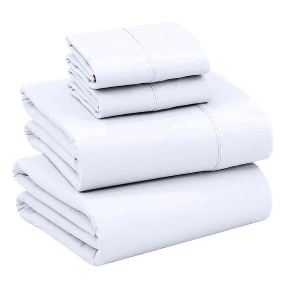 RUVANTI 100% Cotton Sheets – Full Size Percale Bedding, Cooling & Breathable, Durable with a Crisp, Soft & Comfortable Feel, 16" Deep Pocket, 4-Piece Set, Bright White