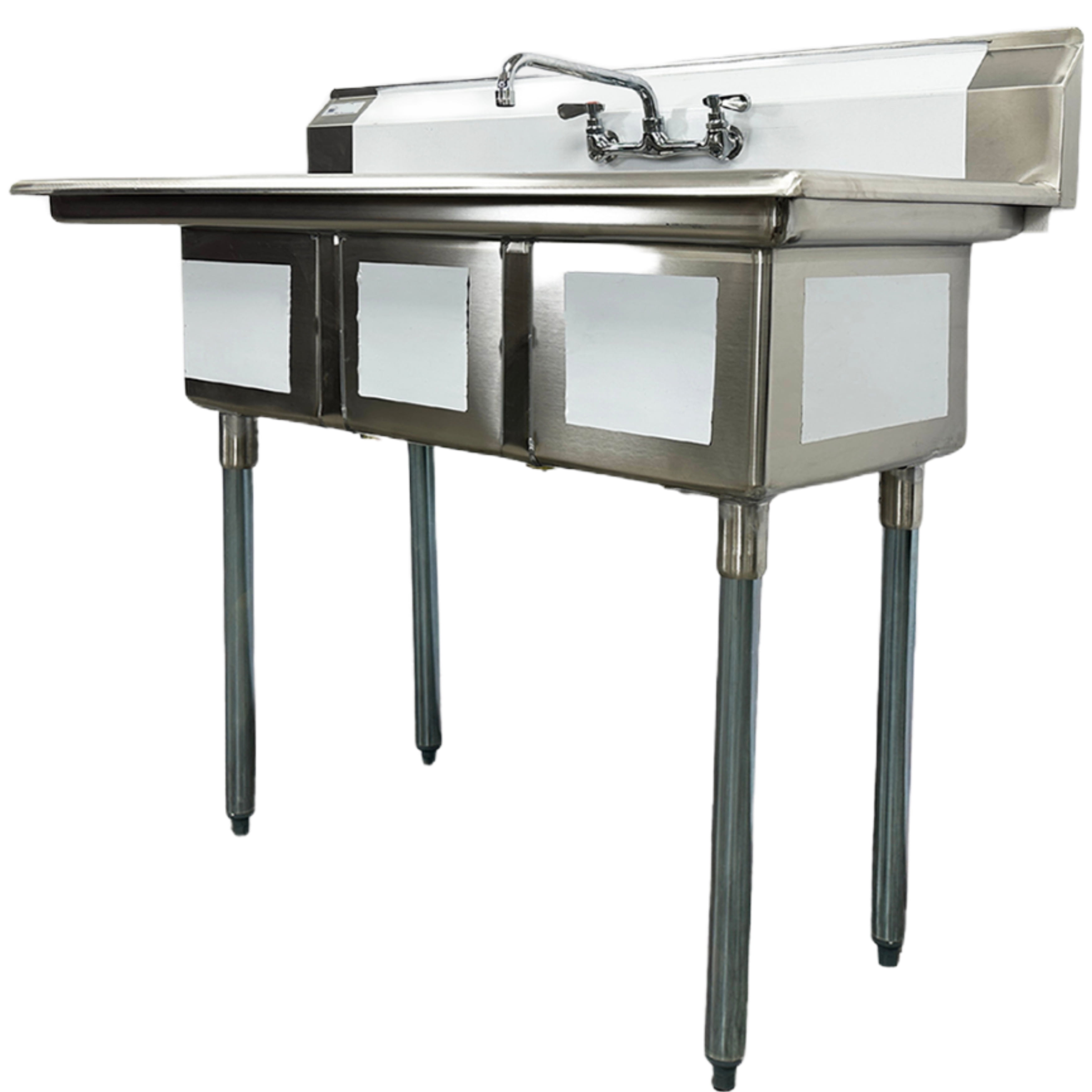 3 Compartment Utility Sink with Faucet, NSF Commercial Sink with Left Drainboard Sink, Restaurant Utility Kitchen Sink Triple Compartment Stainless Steel