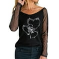 thumbnail image 1 of Pompotops T-Shirt à Manches Longues Col Rond à Sequins en Maille Unie pour Femmes, 1 of 8