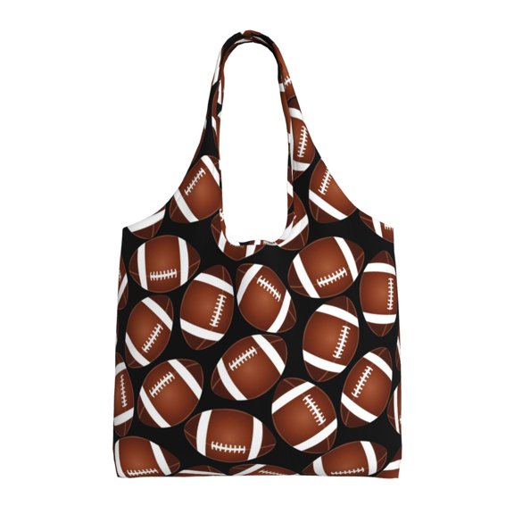 Xecao's Brown Football On Black Canvas Tote Bag is a versatile choice for women, serving as a stylish beach bag, shopping bag,and reusable grocery bag.