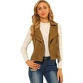 thumbnail image 1 of Chaleco de gamuza sintética para mujer, chaqueta de motorista sin mangas informal Camello S, 1 of 6