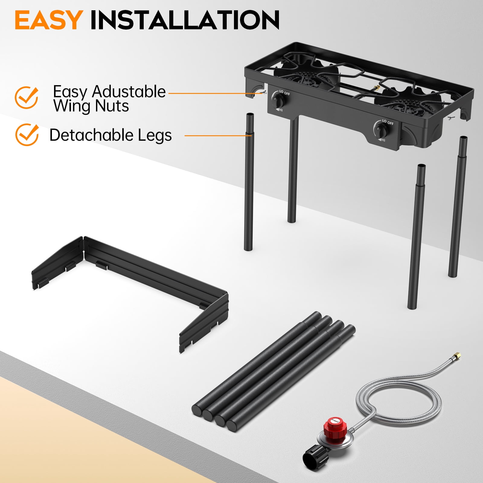 LNOW Gas Cooker Outdoor Propane Camping Stove with Wind Panel Picnic Stove Stand BBQ Grill Portable 150000 BTU Gas Stove 2 Burner for Camping