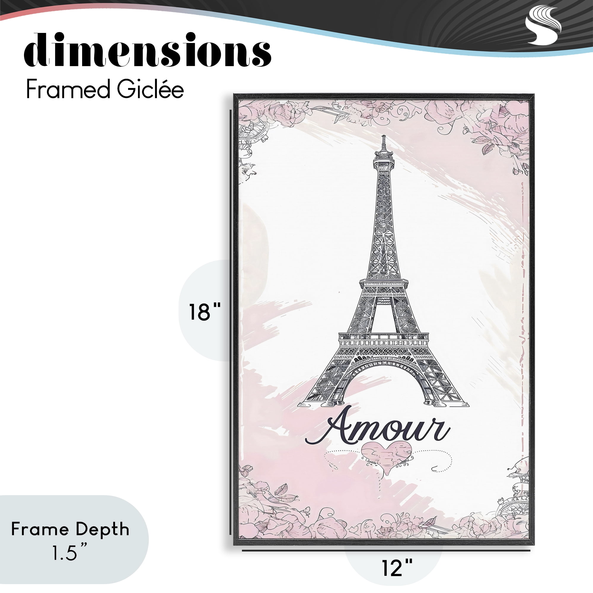 Stupell Industries Amour Vintage Eiffel Tower Black Framed Giclee Art, design by Creative Studio