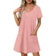 thumbnail image 1 of Vestido Corto de Verano de Moda de Color Sólido Vestido Casual de Cuello en V de Manga Corta, Desgaste Ligero de Poliéster para las Mujeres, Lavado de Manos, 1 of 7