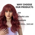 thumbnail image 2 of Dark Red Wigs with Bangs Long Wave Curly Synthetic Wig for Women Natural Breathable Heat Resistant Fiber Wigs with Bangs for Daily Party Cosplay Use, 2 of 6
