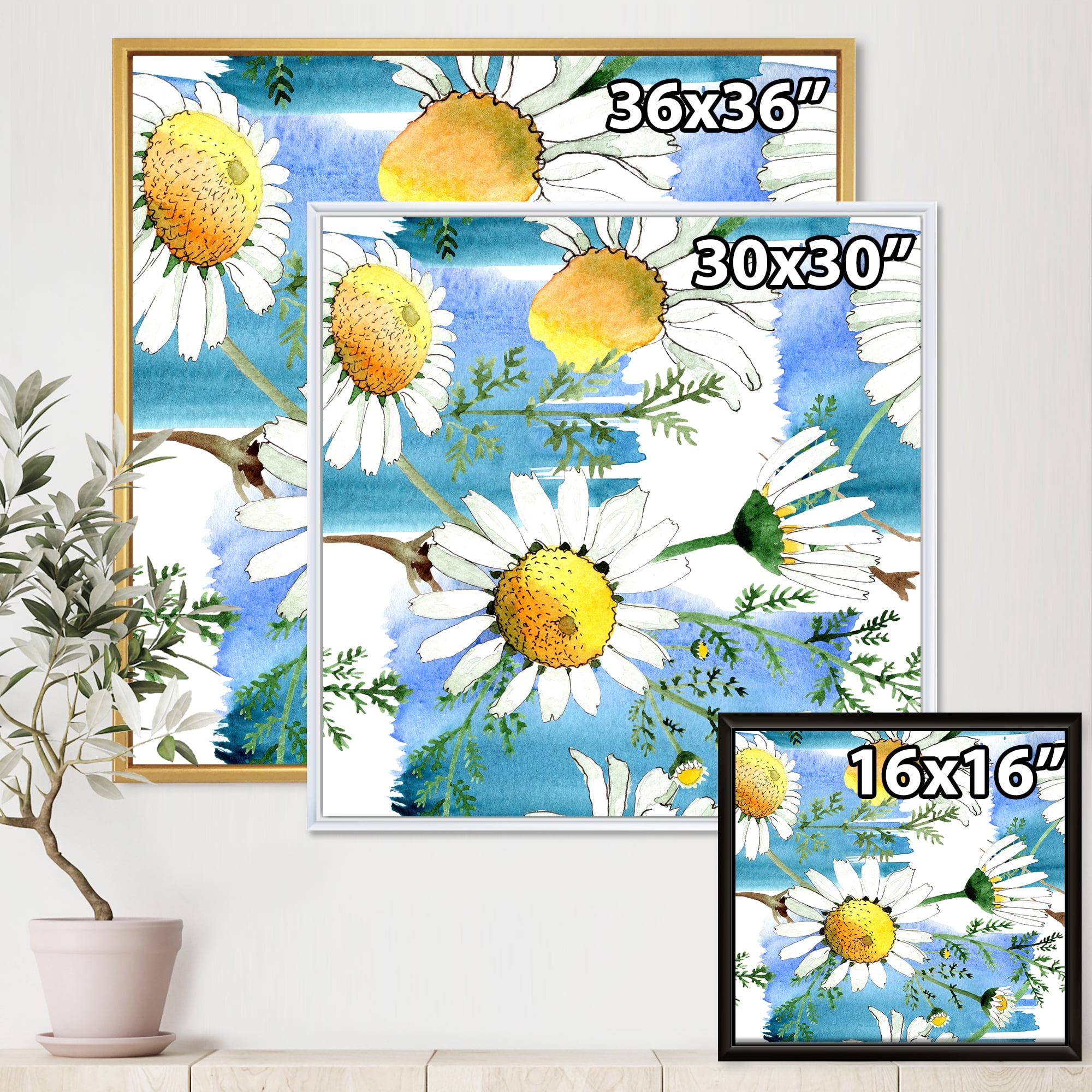 Designart 'Wild Spring White Chamomile Flowers' Traditional Framed Canvas Wall Art Print