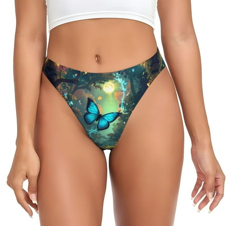 Thongs for Women - Enchanted Forest Butterfly A No Show Seamless Womens Thongs Underwear  Stretch G String Thongs for Women  Ladies Breathable Thong Bikini Panties Briefs
