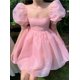 thumbnail image 2 of Mini vestidos de graduación con mangas abullonadas y cuello cuadrado, vestido de fiesta sin espalda con corte en A, color rosa claro, vestidos de baile de cumpleaños para niña encantadora, 2 of 5