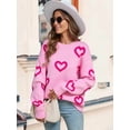 thumbnail image 5 of Womens Fall Sweaters Heart Print Long Sleeve Crew Neck Striped Pullover Loose Knitted Jumper 2025 Pink XL, 5 of 9