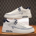 thumbnail image 4 of Men'S & Women'S Retro Sneakers - Thick Platform Sole for Height & Cushioning, Gym, Everyday Shoes - White with Navy Accents - Lightweight  Breathable Mesh Upper, Lace-Up Closure - All-Season Casual, 4 of 8