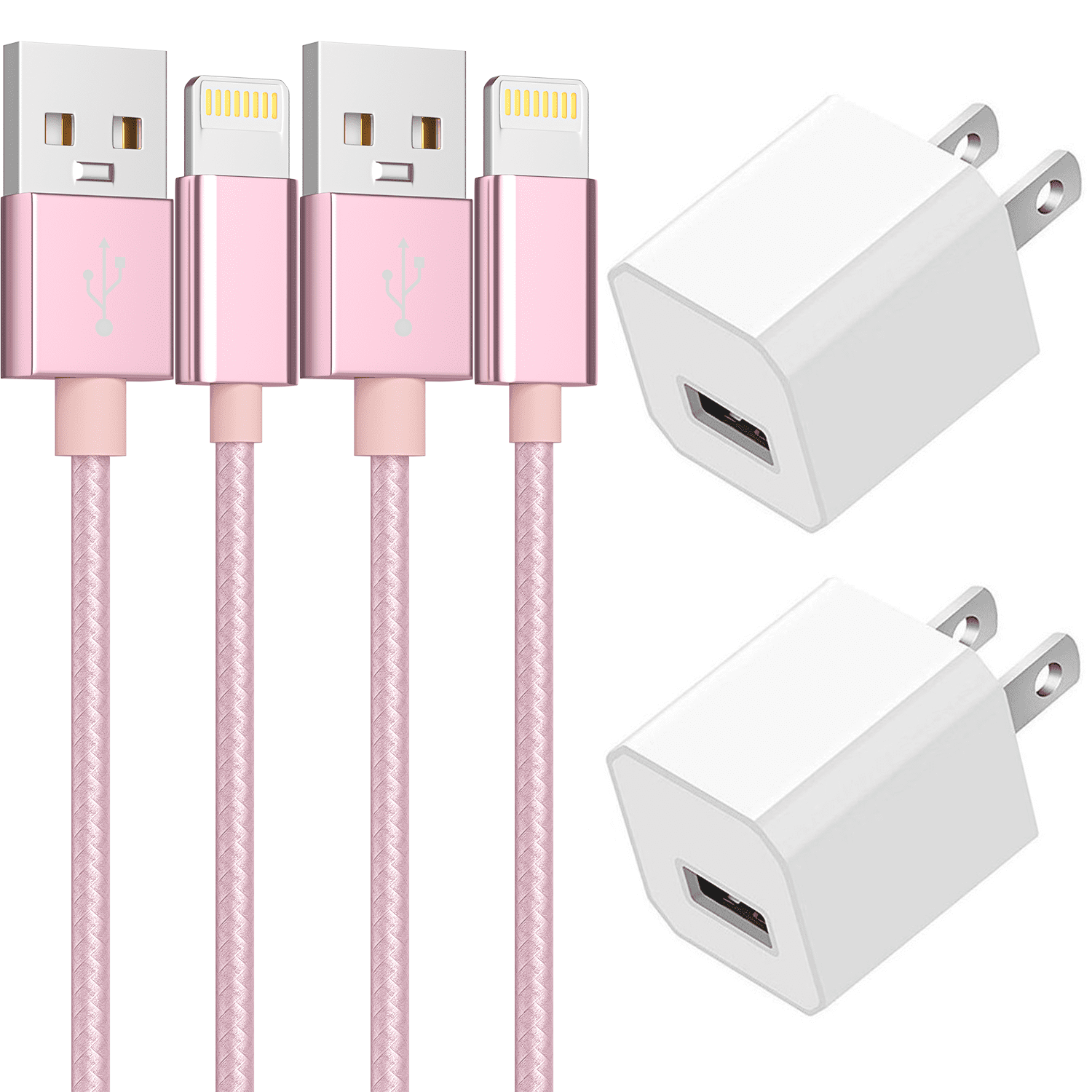Chargers 5W USB Power Adapter Wall Charger 1A Cube for Plug Outlet w/ 6FT  Nylon Braided Charging Pad Cable Cord Compatible with iPhone X Case/8/8  Plus/7/7 Plus/6/6s/5s,iPad Mini (2-Pack) Pink - Walmart.com