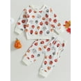 thumbnail image 2 of Newborn Baby Boys Girls Halloween Outfits Long Sleeve Pumpkin Ghost Print Sweatshirt + Elastic Pants Toddler 2Pcs Clothes Set, 2 of 8
