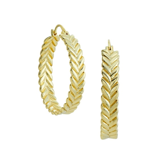 14k Gold Plated Chervron Hoops 1.5"
