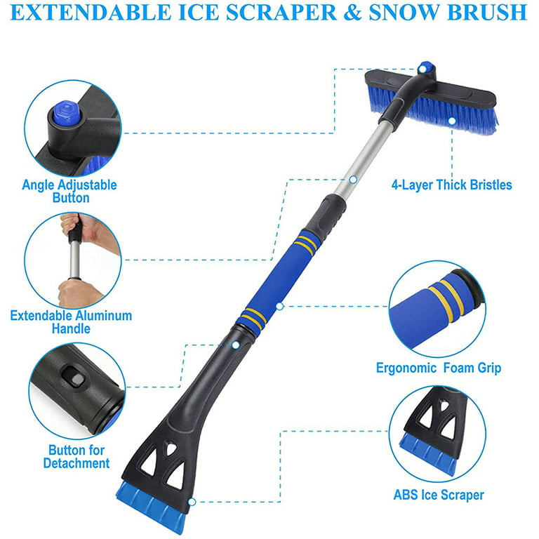 AstroAI Ice Scraper and Detachable Snow Brush for Cars, Foam Grip, 1 Pack,  Yellow 