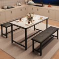 thumbnail image 3 of 4-Person Rectangular Dining Table Set with 2 Upholstered Benches - Ideal for Small Spaces, Apartments & Studios, 3 of 9