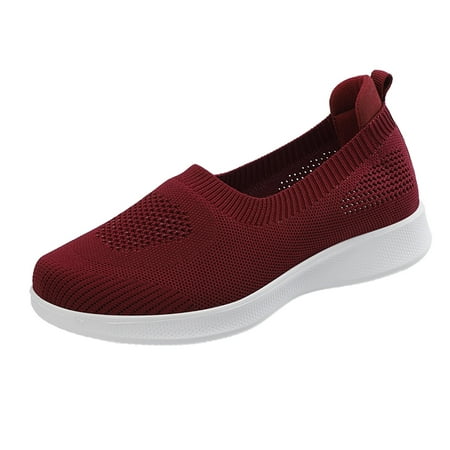 

Gzea Womens Walking Sneakers Slip On Breathe Mesh Walking Shoes Women Fashion Sneakers Comfort Flat Loafers Red 38