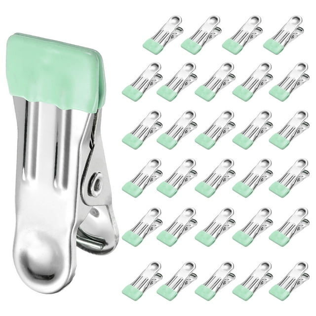 66 Paquete de Pinzas para Ropa, Clips de Acero Inoxidable de 2.17" con Goma para Colgar Calcetines, Toallas (Verde Claro)