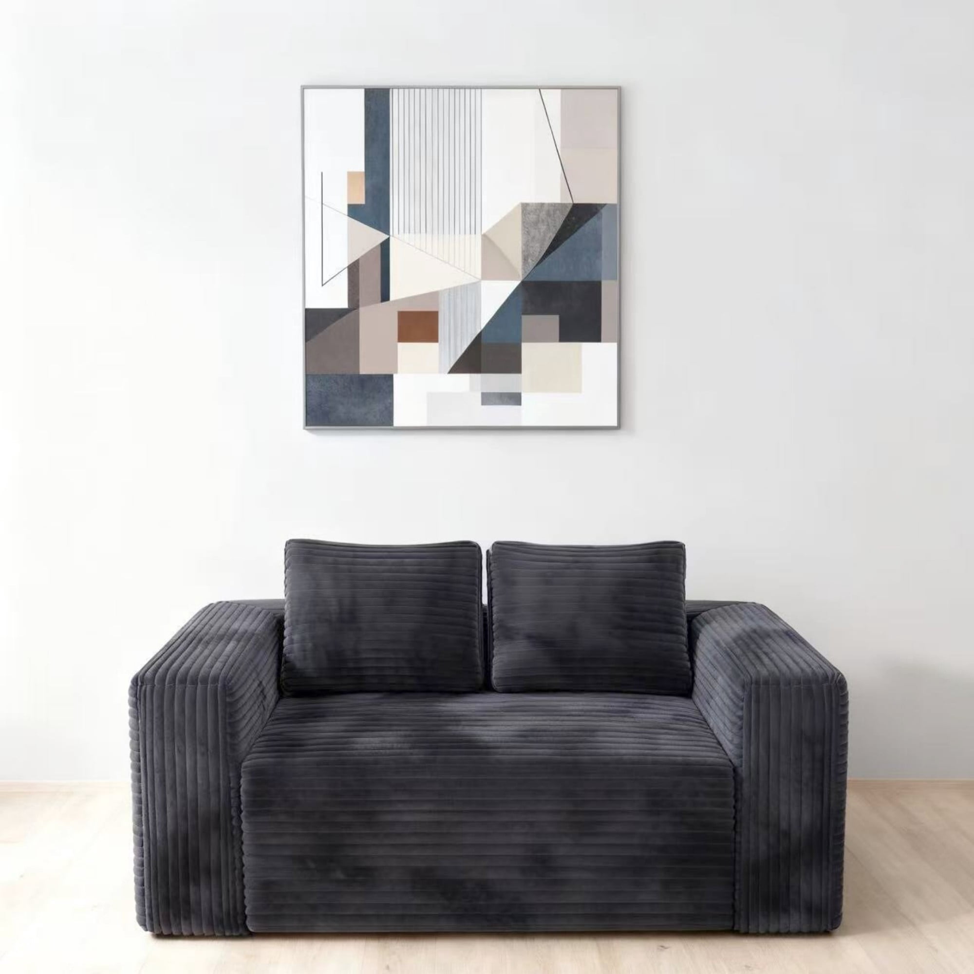 63" Loveseat Sofa Couch,Cloud 2 Seater Boneless Couch,Deep Seat Corduroy Sofa,Modern Compressed Sofa Small Couches for Small Spaces,Apartement,Gray