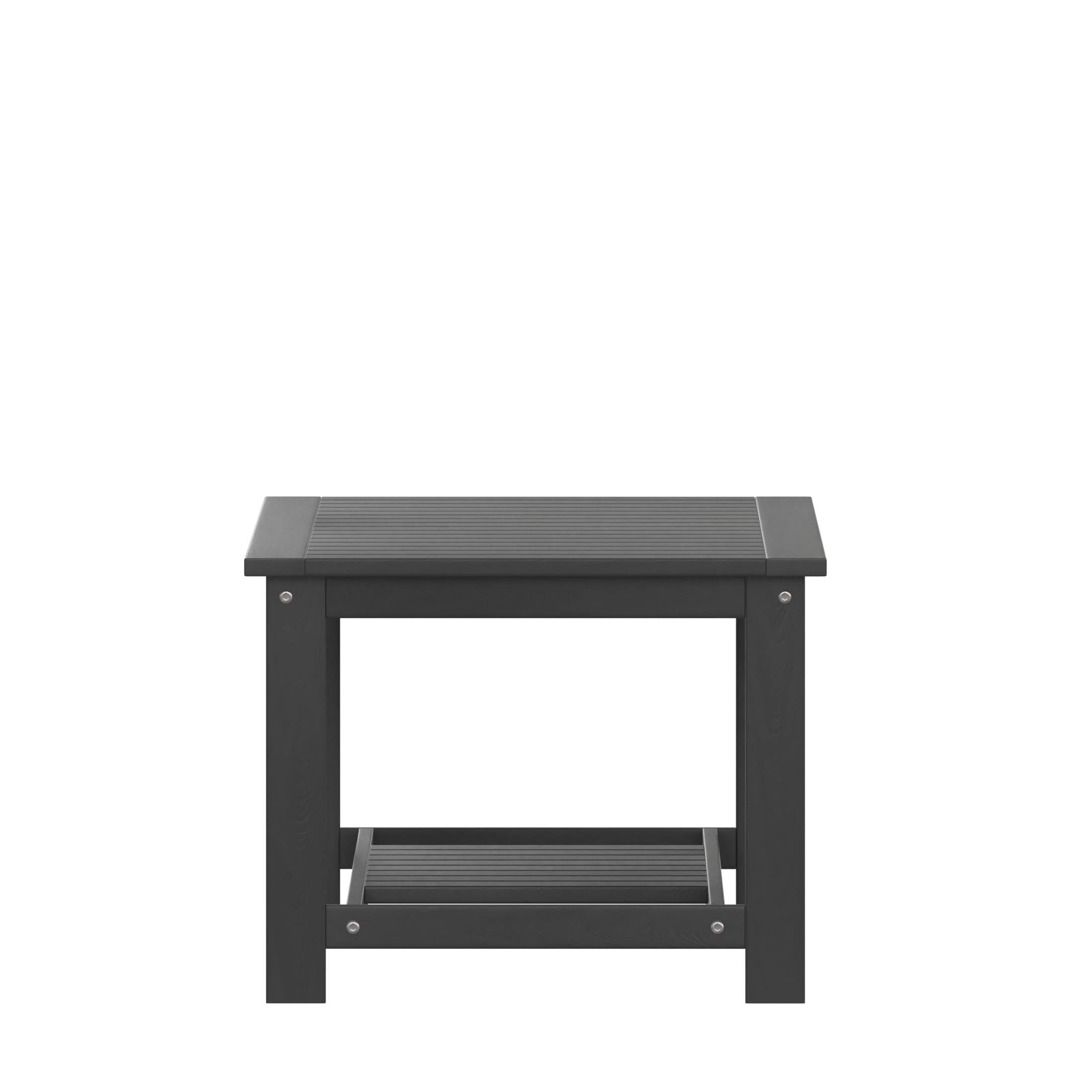 Merrick Lane All-Weather Poly Resin Wood Two Tiered Adirondack Slatted Coffee Conversation Table in Black