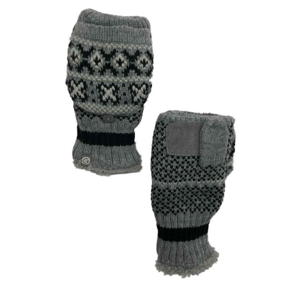 Isotoner Womens Gray & Black Nordic Knit Sherpa Soft Fingerless Flip Top Gloves