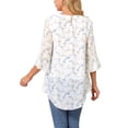 thumbnail image 4 of INSPIRE CHIC Women's Floral High Low Tops Scoop Neck Chiffon Blouse Asymmetrical Shirt 3/4 Bell Sleeve Casual Summer Tops S White, 4 of 6