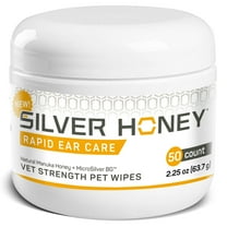 Silver Honey Rapid Ear Care Vet Strength Ear Wipes for Dogs, Cats & All Animals, 50 ct Jar