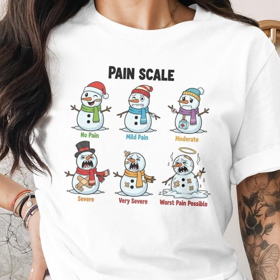 Snowman Pain Scale T-Shirt, Medical Office Staff Holiday Tees, Doctor/RN/Nurse Gift, Triage Staff Holiday Shirts