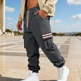 thumbnail image 4 of DDAPJ pyju Men's Striped Cargo Pants Workout Joggers Sweatpants Lounge Athletic Pants Drawstring Pants with Pockets Dark Gray S, 4 of 9