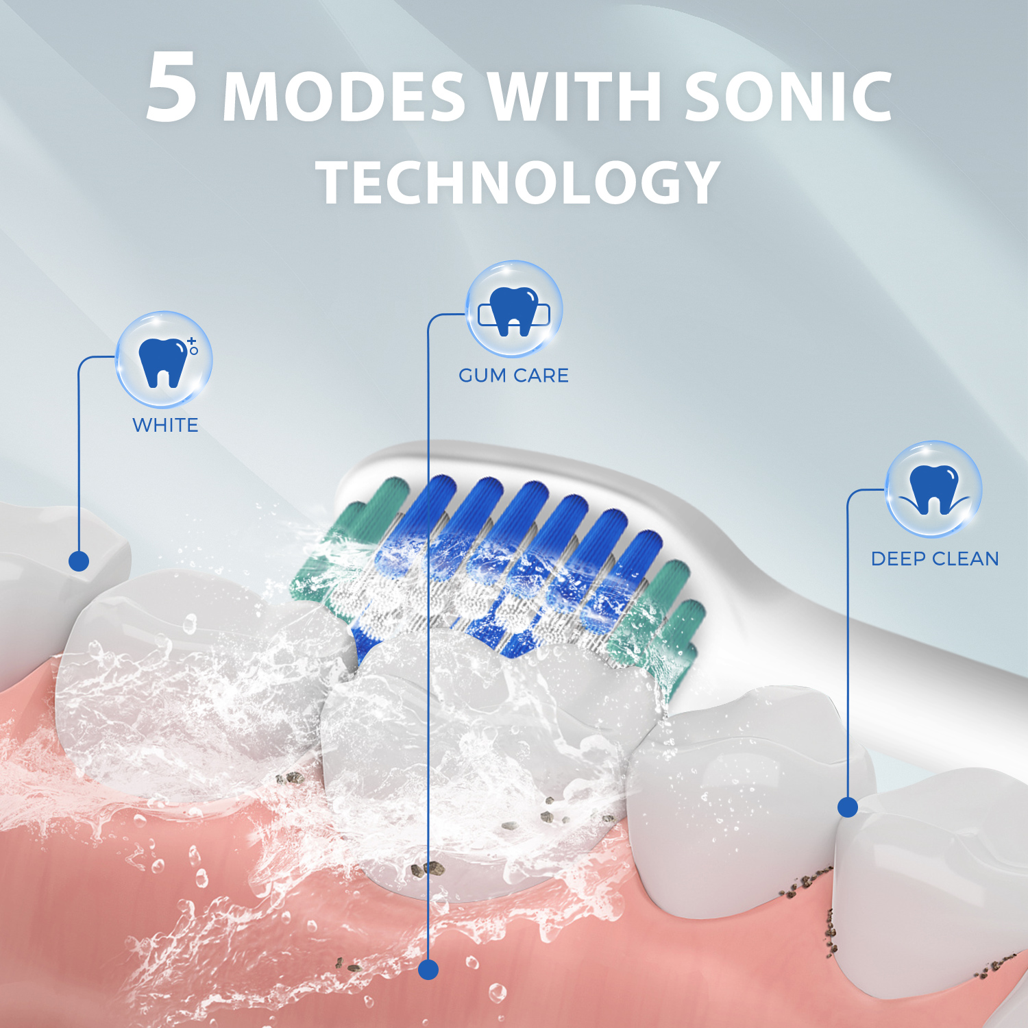 MySmile Electric Toothbrush for Adults, Rechargeable Waterproof Sonic Electronic Toothbrush with 6 Brush Heads and Travel Case, 2 Mins 5 Modes Smart Timer