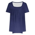 thumbnail image 3 of Scyoekwg Solid Color Trendy Womens Tops Short Sleeve Hide Belly Tunic Tops Causal Loose Elegant Summer Tops Square Neck Pleated T Shirts Tops (#A02=Dark Blue,XL), 3 of 3