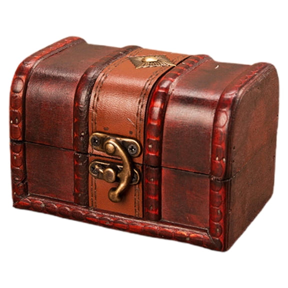 ABODELINE Wood Vintage Treasure Chest, Treasure Chest with Lock,Classical Small Jewelry Decorative Storage Boxes Handmade Rectangle Organizer for Women Ring Necklace Earring Coins Collectibles