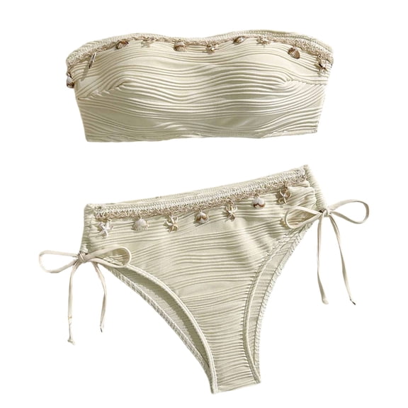 BSDJILFG Strapless Swimsuits for Women 2 Piece Cute Bikini Sets Bandeau Swim Bra with Cheeky Underwear