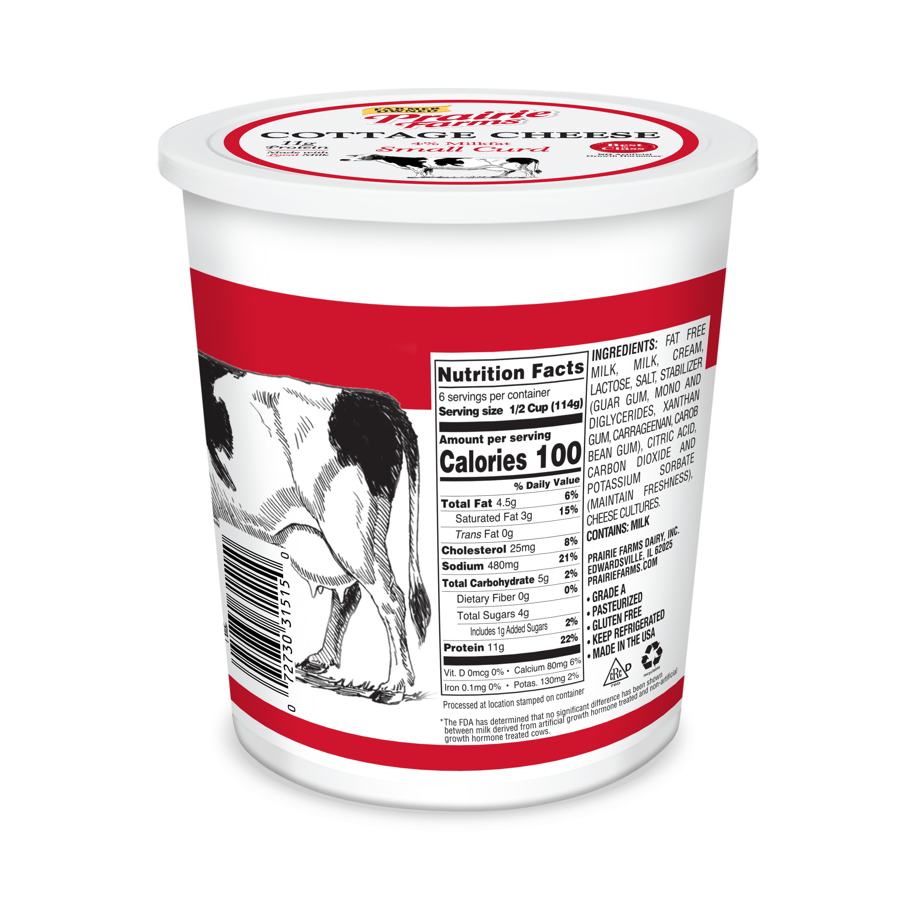 Prairie Farms 4% Small Curd Cottage Cheese, 24 oz Tub