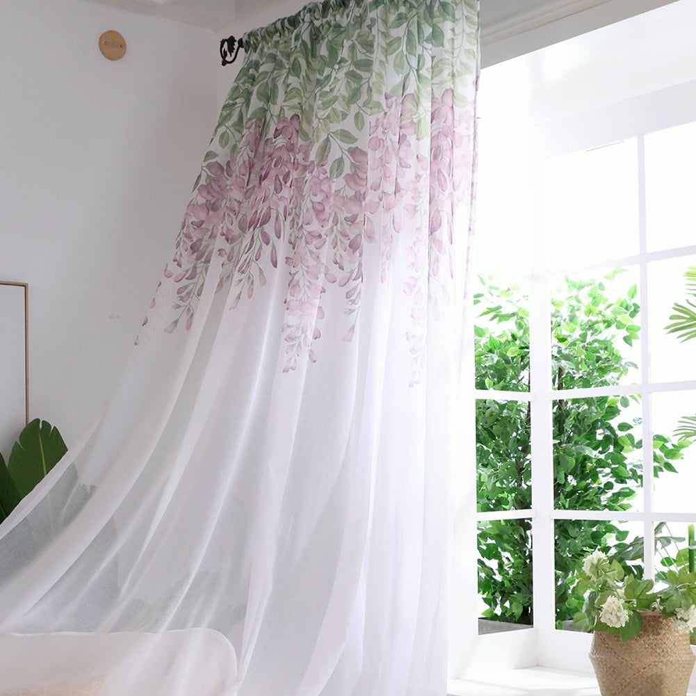 Sheer Curtains Window Living Room Bedroom Drapes Floral Panel Treatments Curtain 