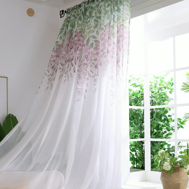 Semi Sheer Voile Cotton Linen Curtain Purple Floral Drapes Bedroom Living Room Window Curtains Semi Sheer Voile Purple Floral Drapes Living Room Window Curtains Walmart Com Walmart Com
