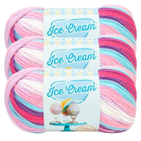UPC: 0842093117131 | Lion Brand Yarn Ice Cream Raspberry Ripple Light Acrylic Multi-color Yarn 3 Pack