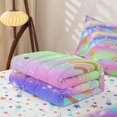 thumbnail image 5 of Manfei Cartoon Rainbow Zipper Twin Comforter Sets with Fitted Sheet and 2 Pillowcases, Watercolor Wave Lines Zipper Bedding Set, Green Pink, Stars Reversible, 4pcs, 5 of 7