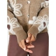 thumbnail image 3 of Women'S Floral Print Button Down Cardigan V Neck Drop Shoulder Knit Outerwear Deep Khaki M, 3 of 7