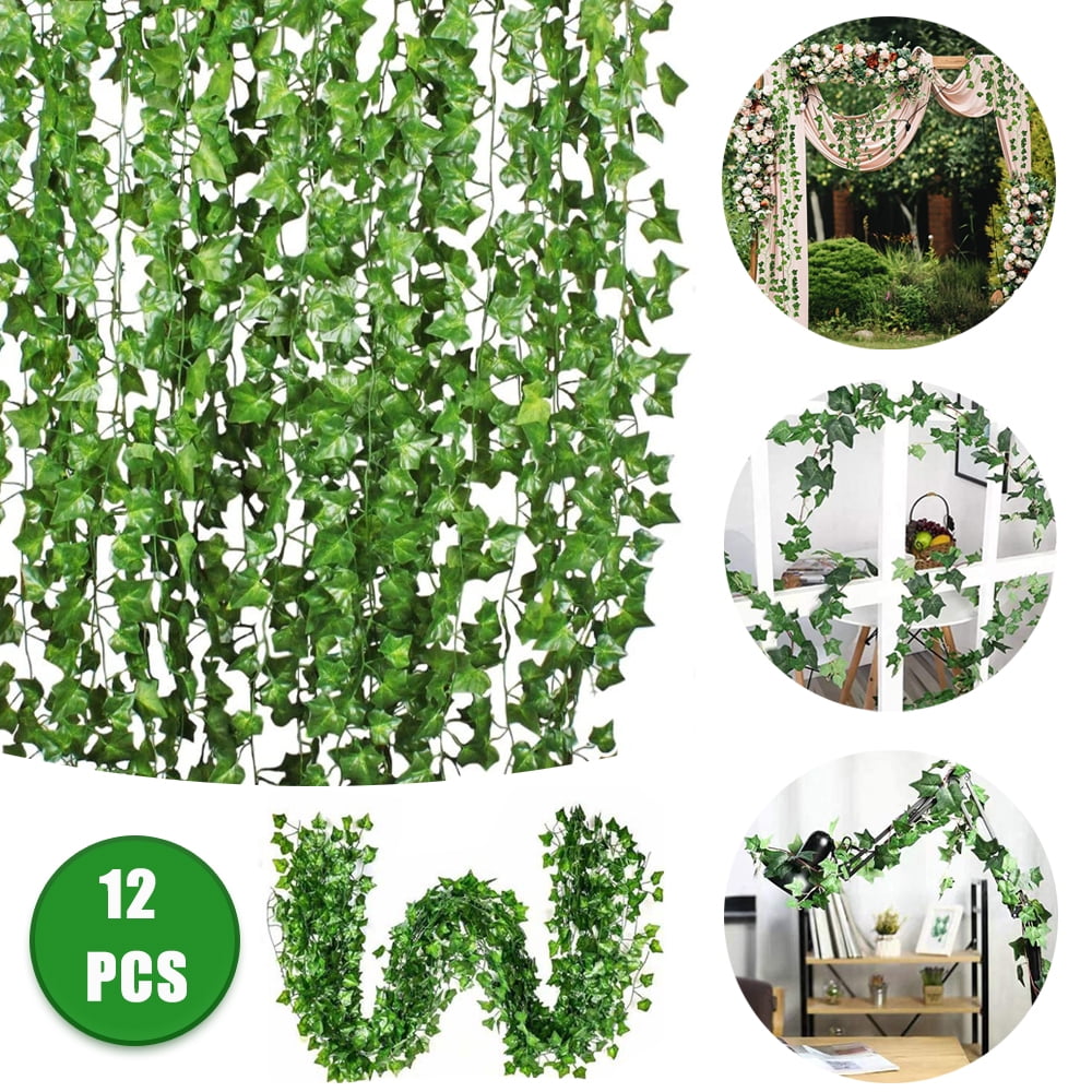 FUSSWIND 12 Pack Artificial Ivy Garland, Fake Vines Leaf Garland Green