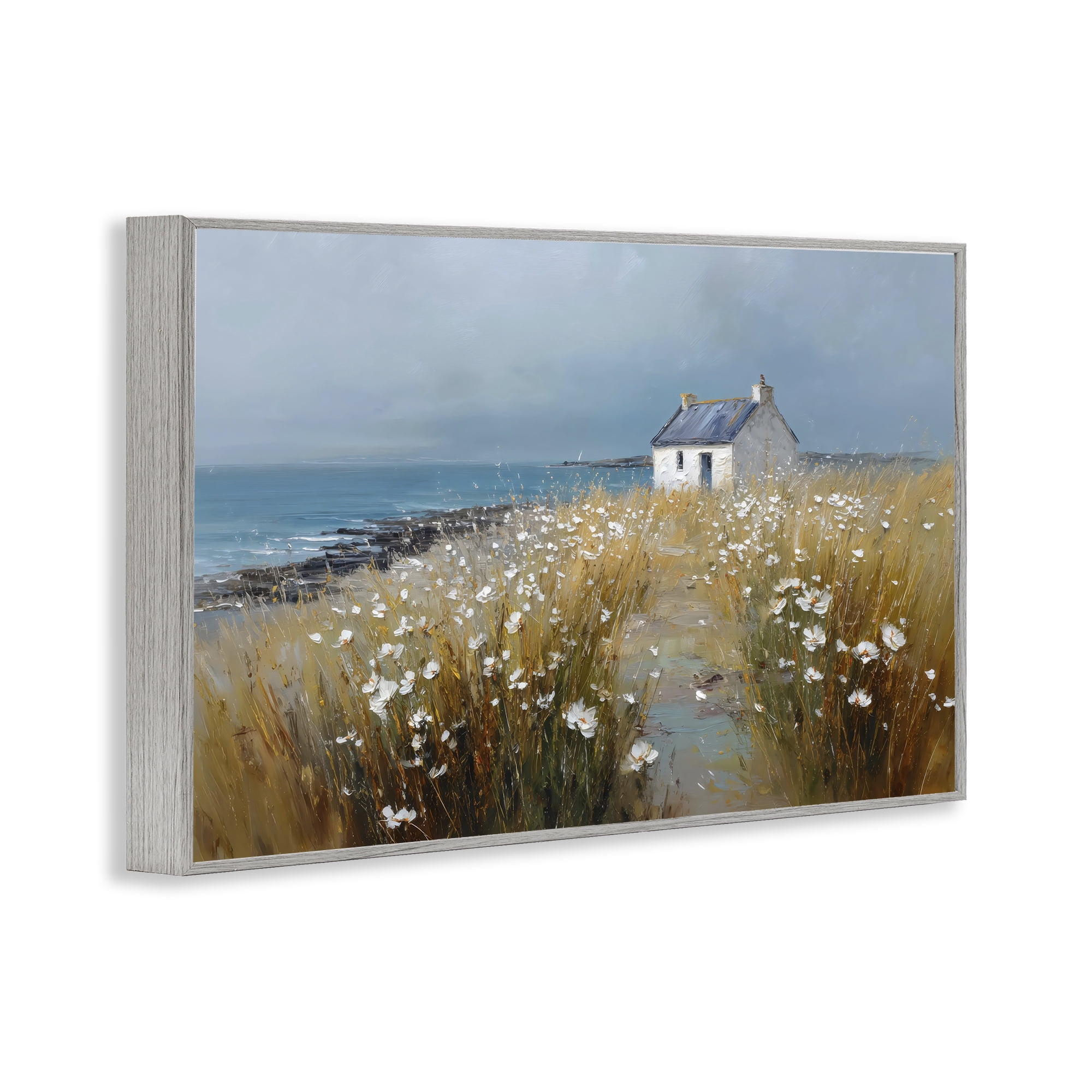 Stupell Industries Oceanfront Cottage Wildflowers Gray Framed Giclee Art, design by Petal Prints Design