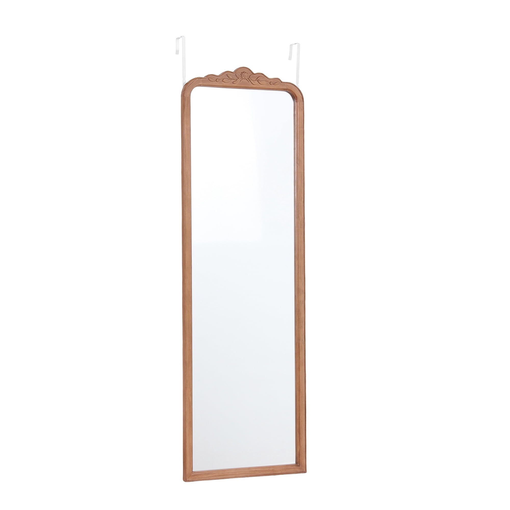 My Texas House Over-the-Door Full-Length Mirror with Floral Carved Wood Frame, 16 x 48 in