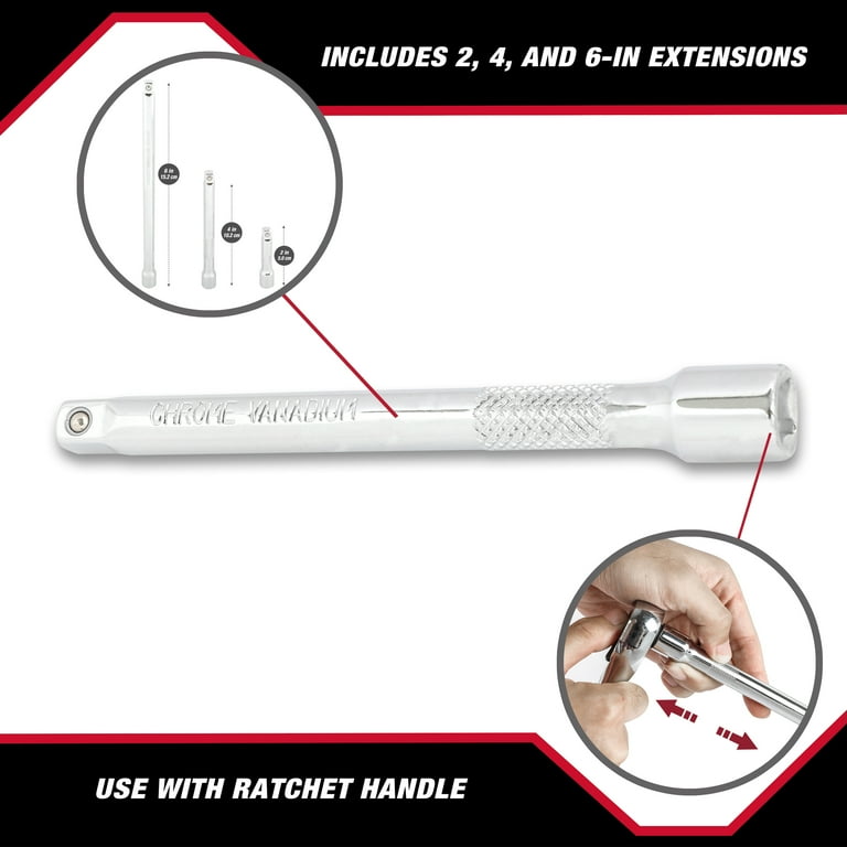 みーま Hyper Tough 1/4-inch Drive Extension Bar Set, 3 Sizes, Steel